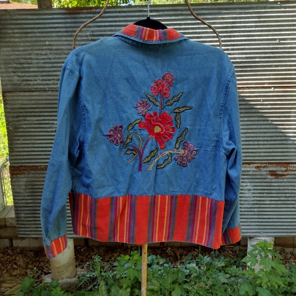 Ian Zaza floral embroidered jean jacket size PS